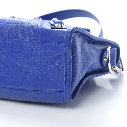 Balenciaga Agneau Classic Silver Hardware Mini City Logo Strap Bleu Electric Black 10 of 10