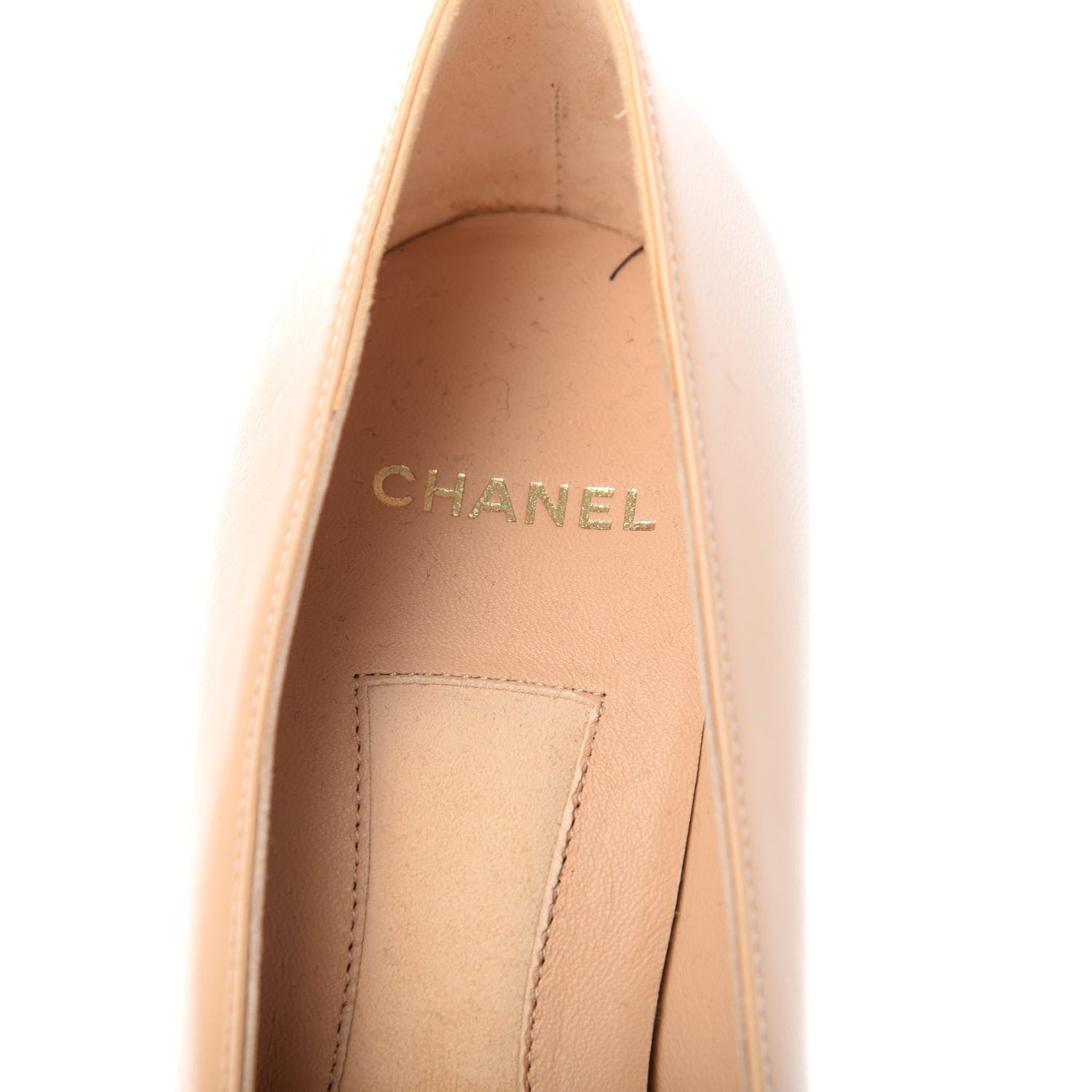 Chanel Lambskin Patent Cap Toe Pearl Pumps 37 Beige Black 8 of 10