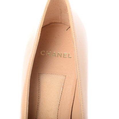 Chanel Lambskin Patent Cap Toe Pearl Pumps 37 Beige Black 8 of 10