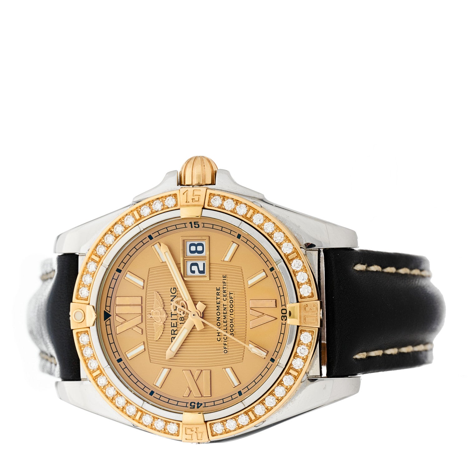 Breitling Stainless Steel 18K Yellow Gold Calfskin Diamond Bezel 41mm Cockpit Automatic Watch C49350 2 of 5