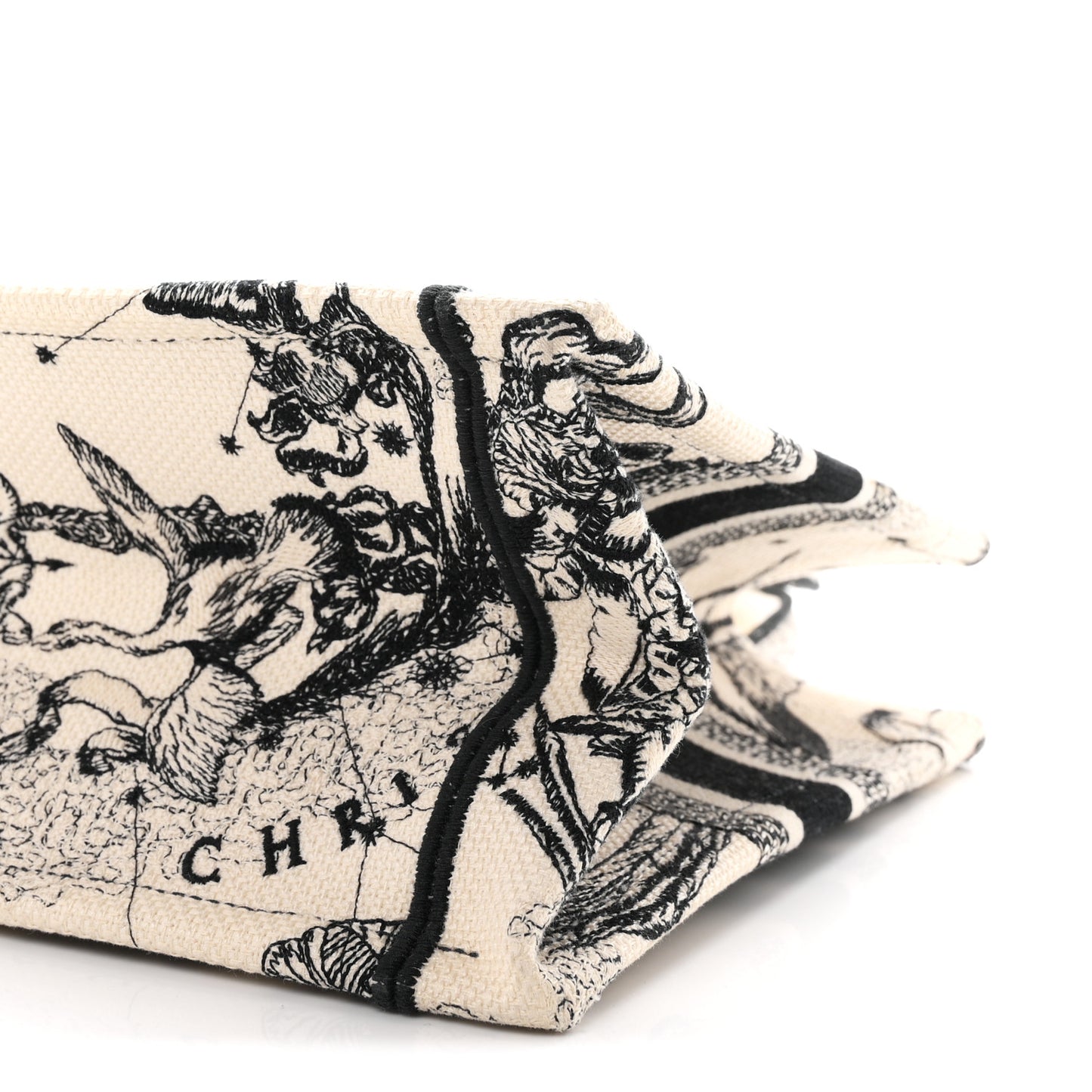 Canvas Embroidered Small Zodiac Toile De Jouy Book Tote Latte