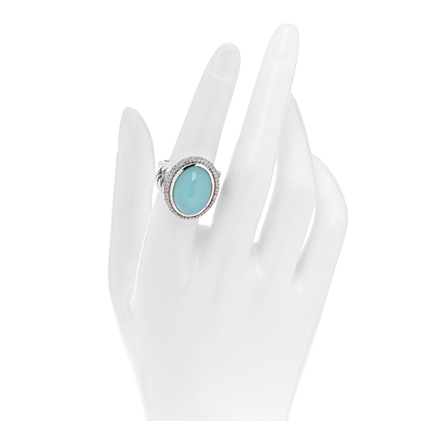 Sterling Silver Diamond Aqua Chalcedony Signature Oval Ring 54 7