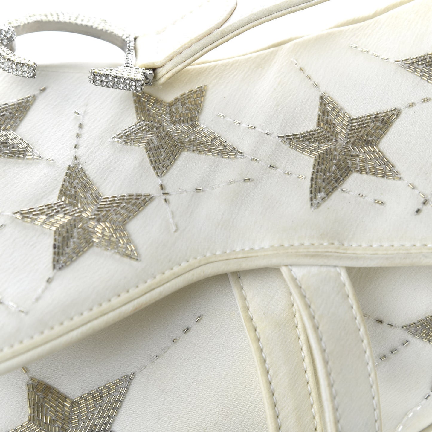 Satin Beaded Star Embroidered Hollywood Saddle White Multicolor