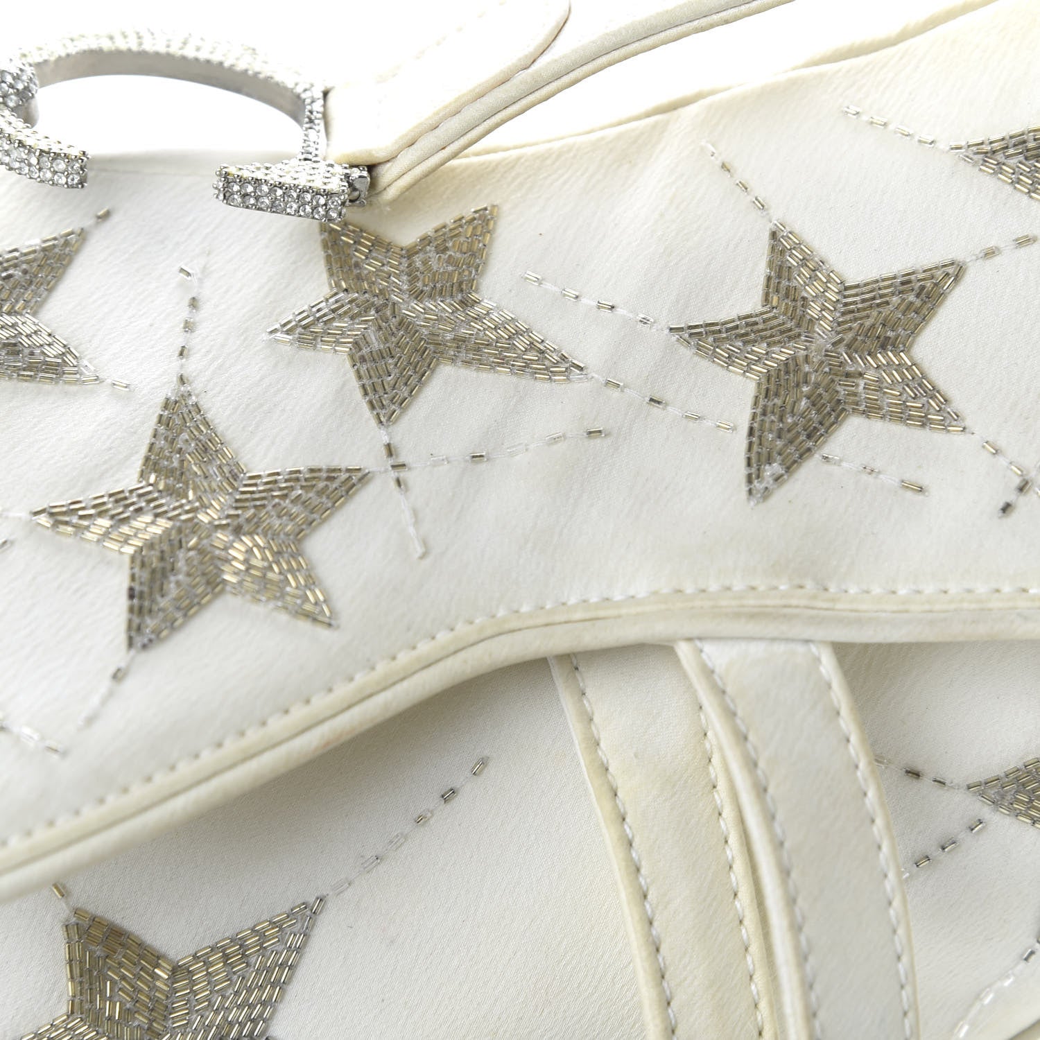 Christian Dior Satin Beaded Star Embroidered Hollywood Saddle White Multicolor 13 of 13