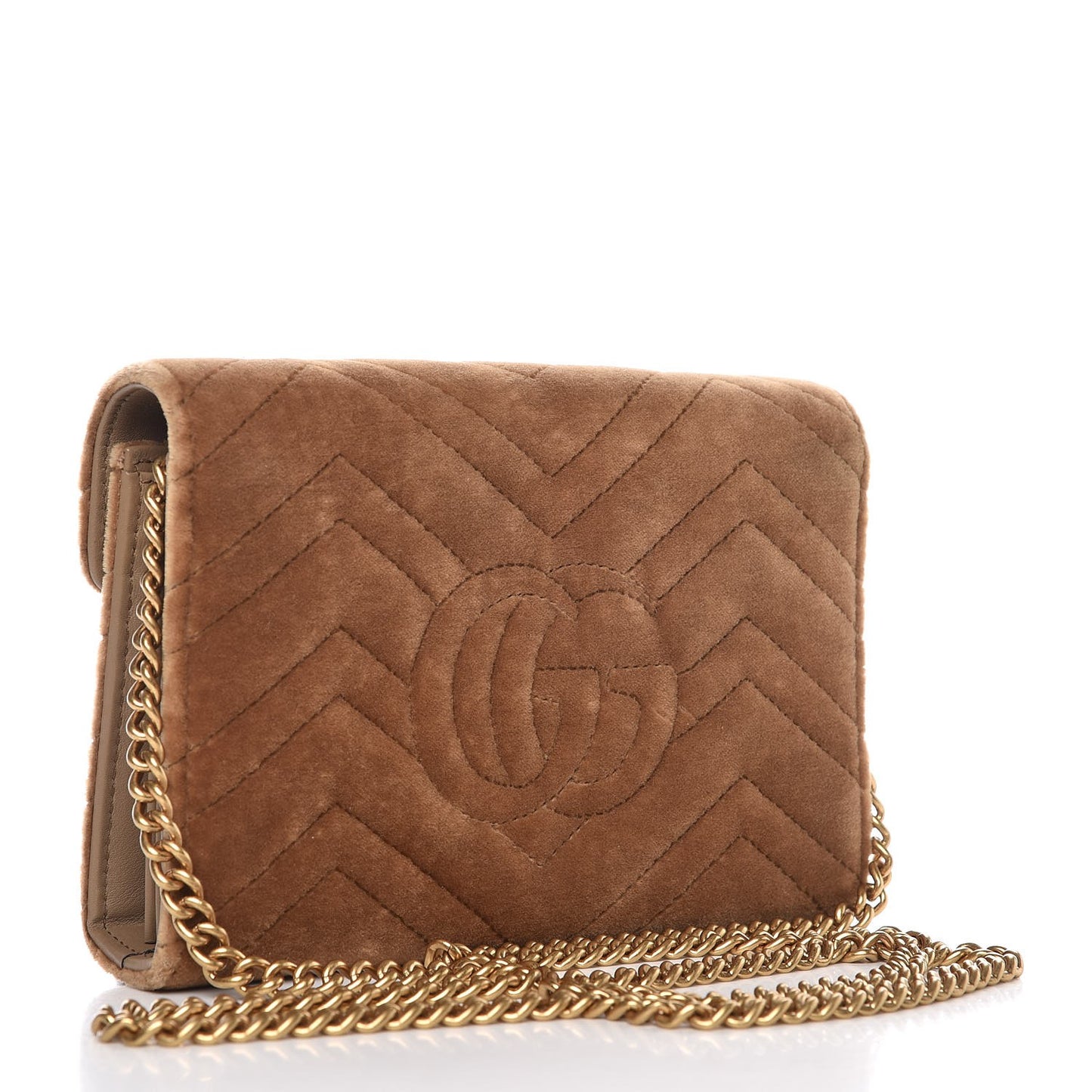 Velvet Matelasse GG Marmont Chain Wallet Taupe