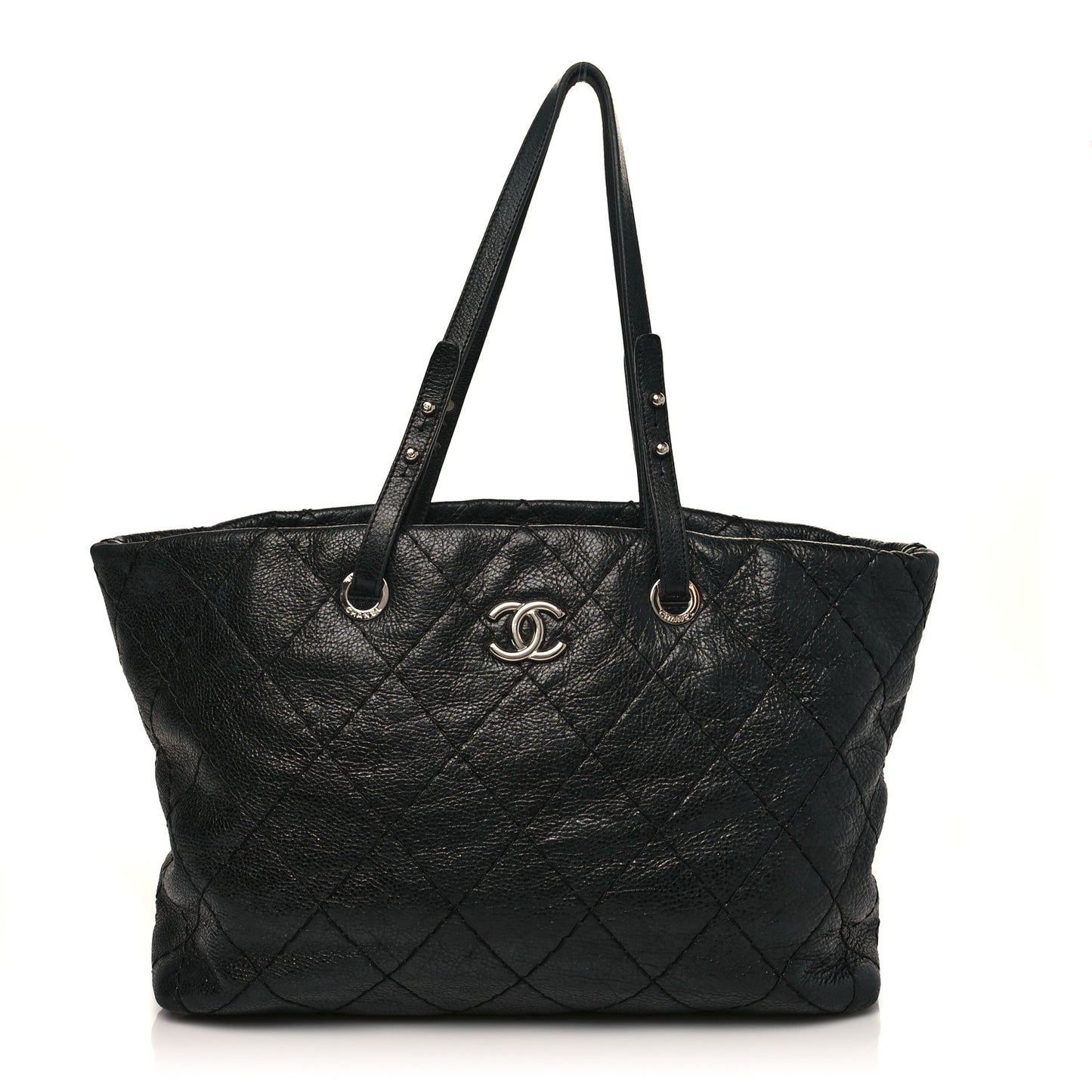 Glazed Calfskin Large On The Road Tote Black