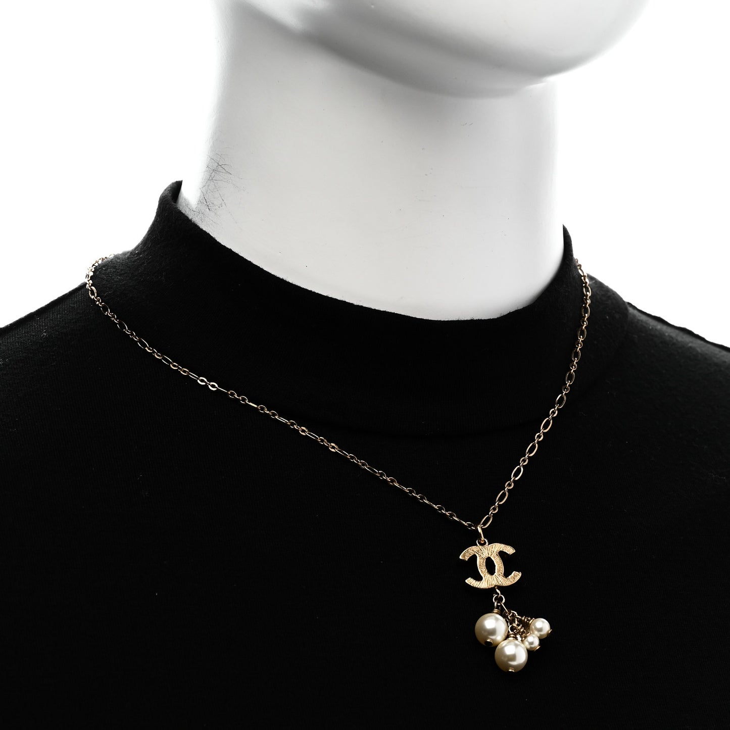 Pearl CC Logo Drop Necklace Gold