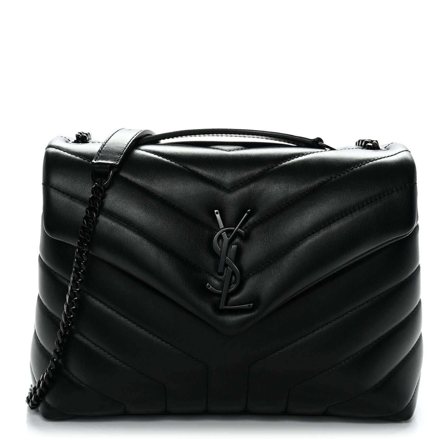 Calfskin Y Quilted Monogram Monochrome Small Loulou Chain Satchel Black Black