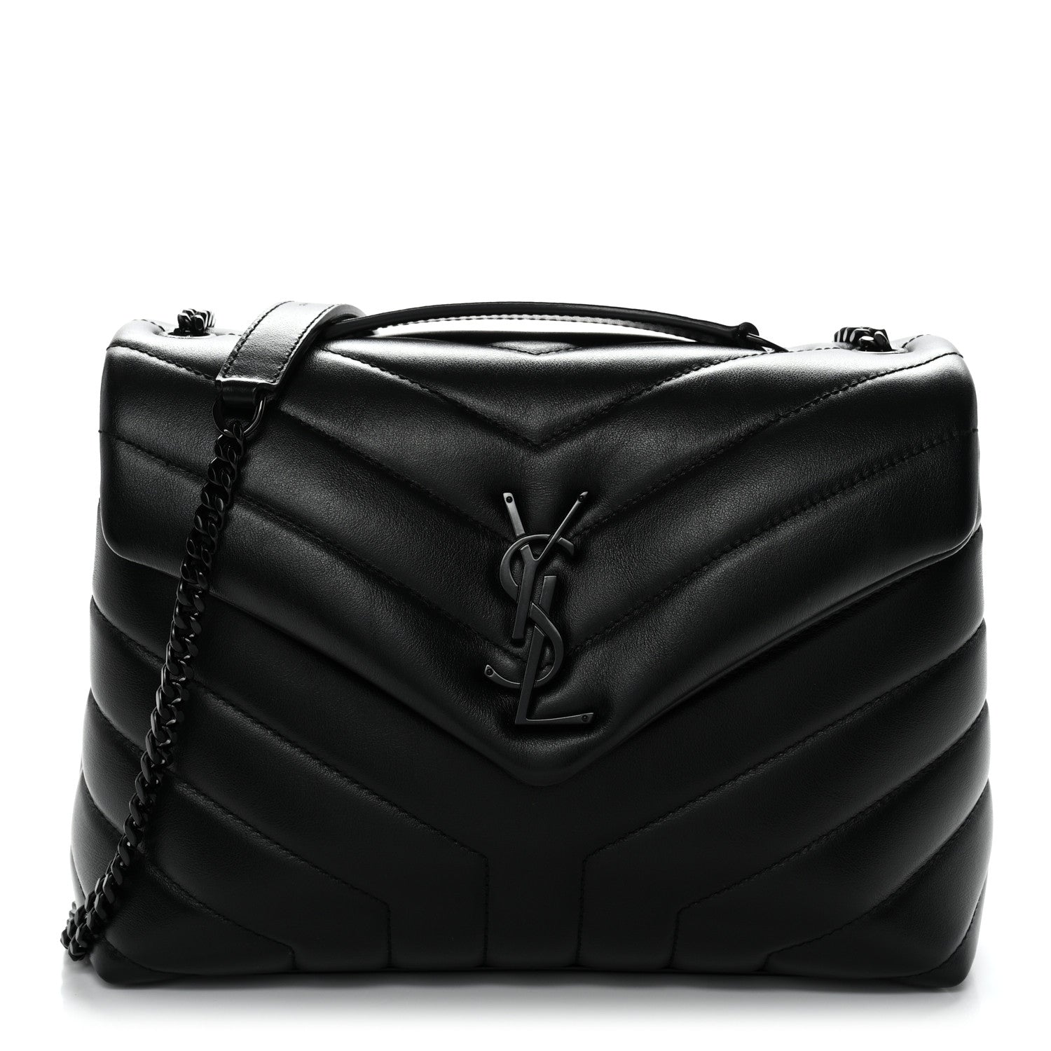 Saint Laurent Calfskin Y Quilted Monogram Monochrome Small Loulou Chain Satchel Black Black 1 of 10
