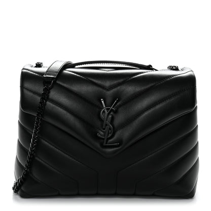 Saint Laurent Calfskin Y Quilted Monogram Monochrome Small Loulou Chain Satchel Black Black 1 of 10