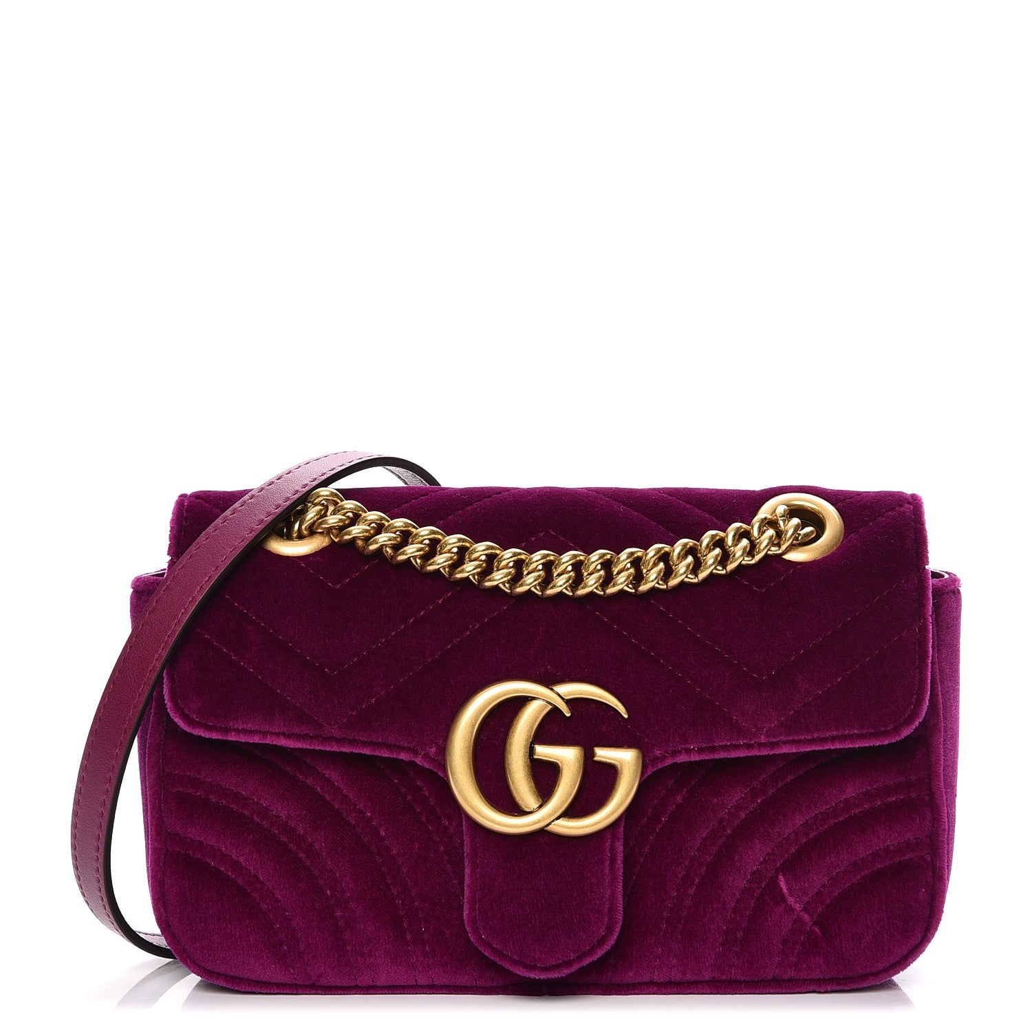 Gucci Velvet Matelasse Mini GG Marmont Shoulder Bag Fuchsia Violet Cyclamen 1 of 10