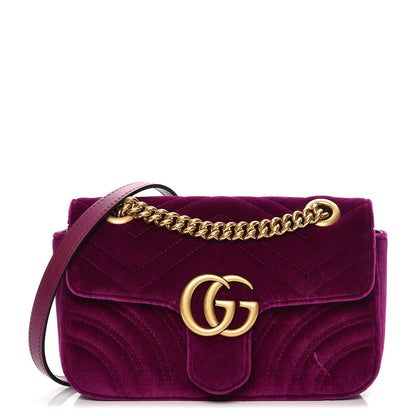 Gucci Velvet Matelasse Mini GG Marmont Shoulder Bag Fuchsia Violet Cyclamen 1 of 10
