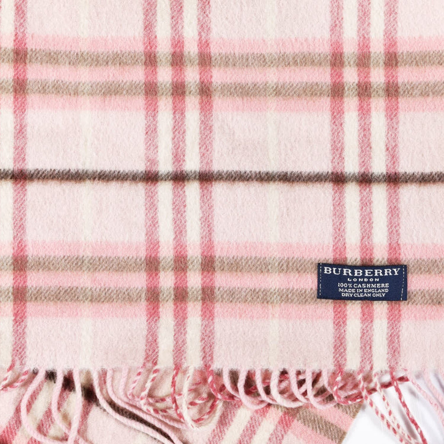 Burberry Cashmere Vintage Check Fringe Scarf Pink 3 of 3