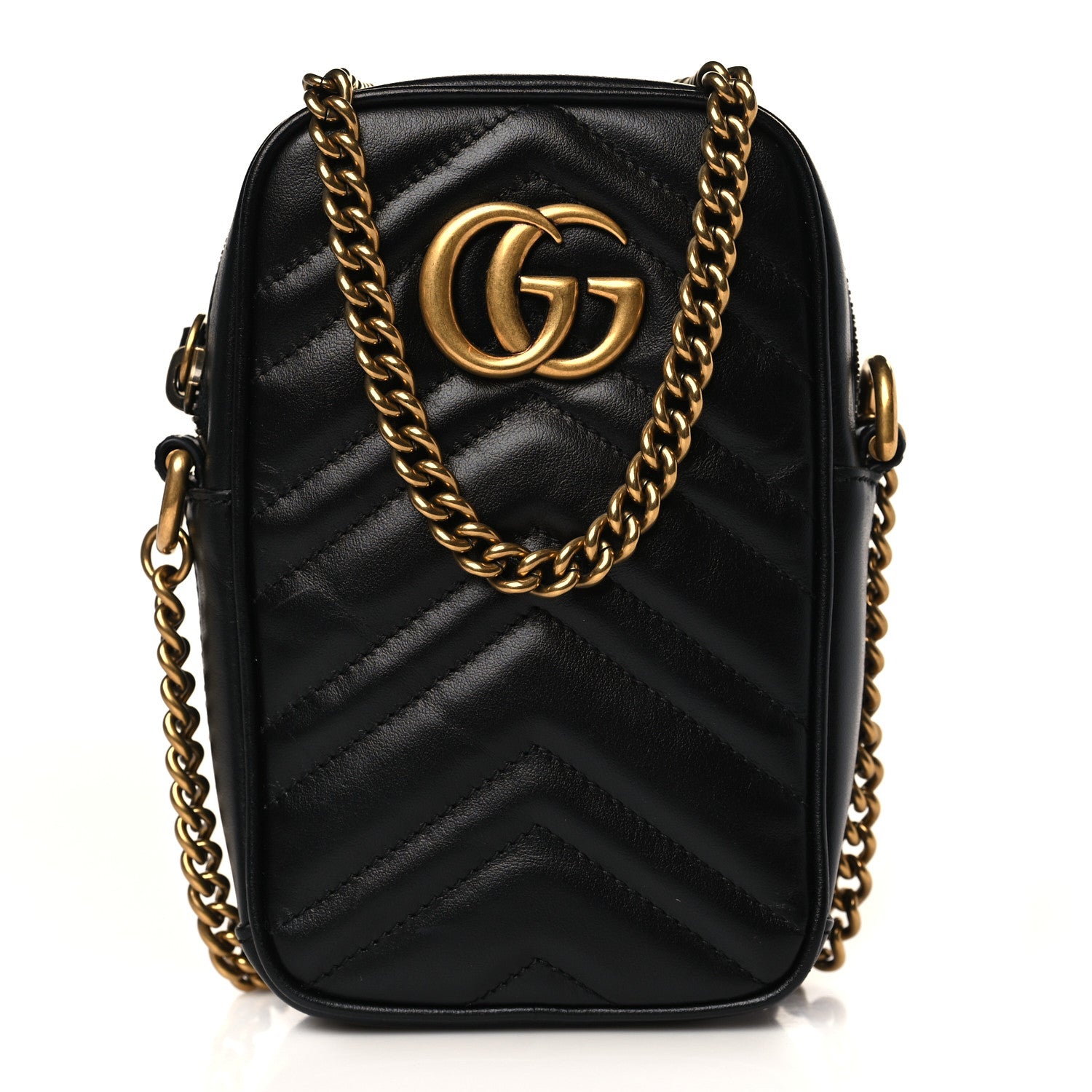 Gucci Calfskin Matelasse Mini GG Marmont Crossbody Bag Black 1 of 10