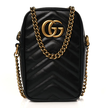 Gucci Calfskin Matelasse Mini GG Marmont Crossbody Bag Black 1 of 10