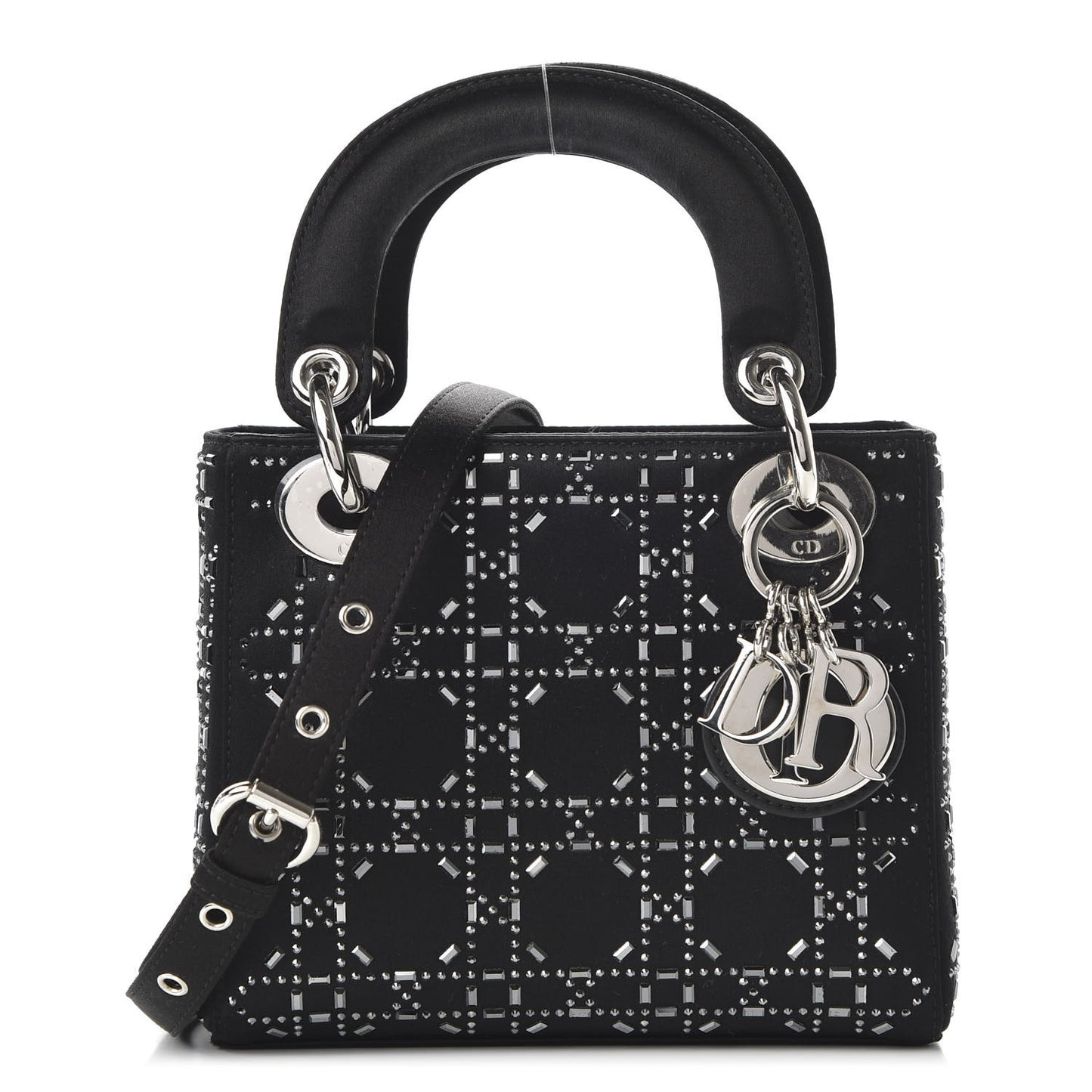 Satin Crystal Cannage Mini Lady Dior Black