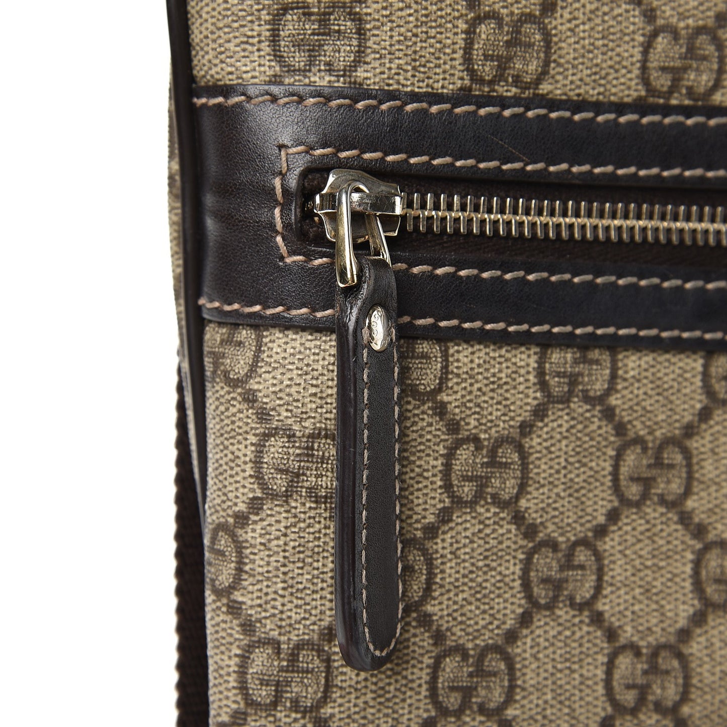 GG Supreme Monogram Selleria Calfskin Small Flat Side Zip Messenger Bag Beige Ebony Cocoa Dark Chocolate