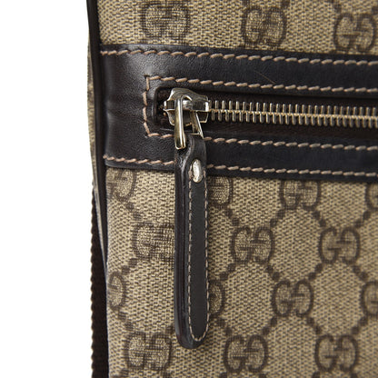 Gucci GG Supreme Monogram Selleria Calfskin Small Flat Side Zip Messenger Bag Beige Ebony Cocoa Dark Chocolate 9 of 11