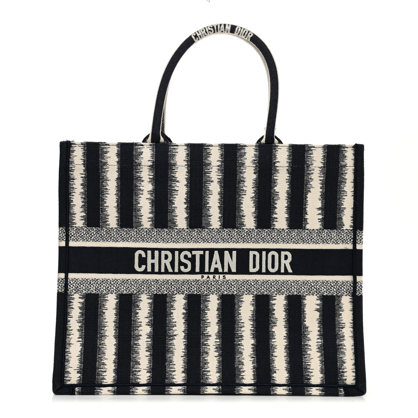 Canvas Embroidered Large Striped Book Tote Navy