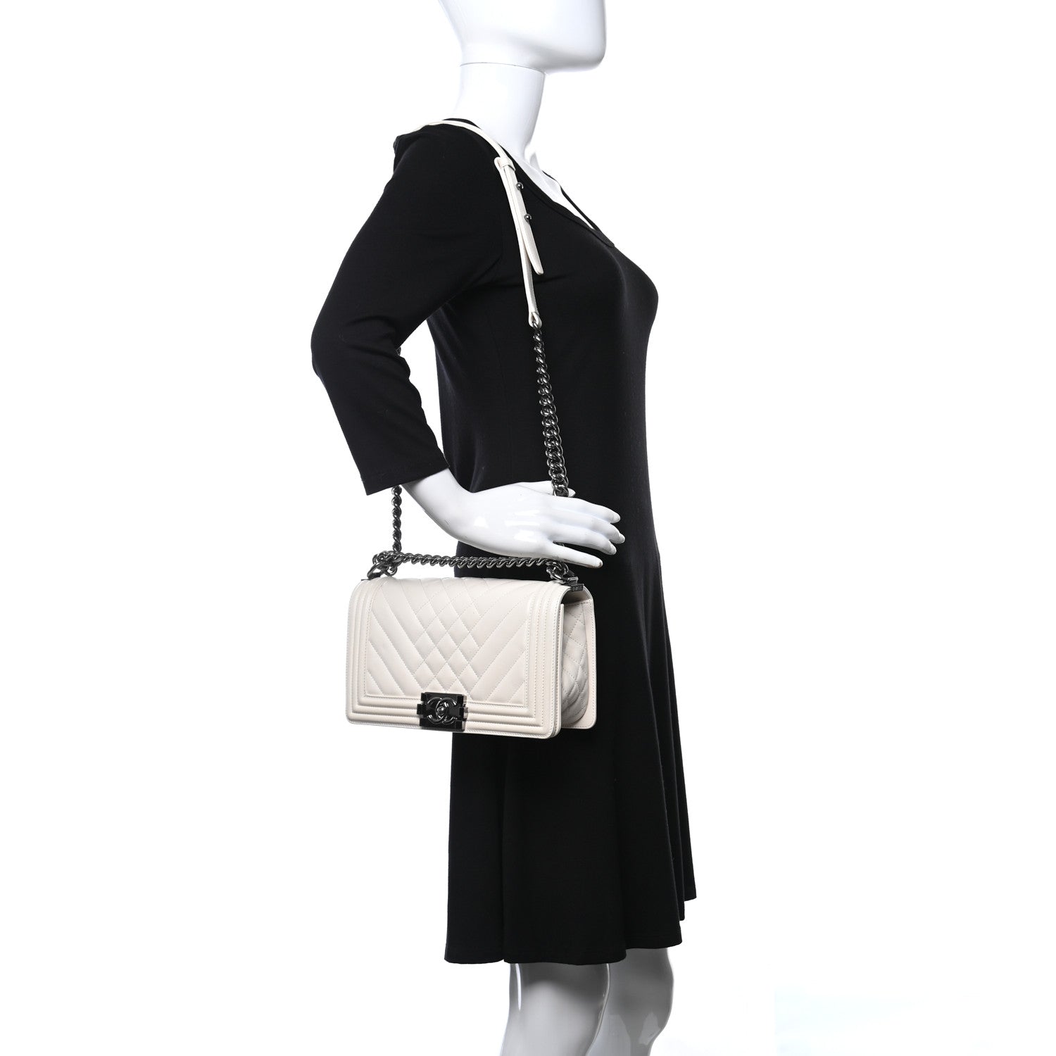 Chanel Lambskin Quilted Chevron Medium Boy Flap White 2 of 16