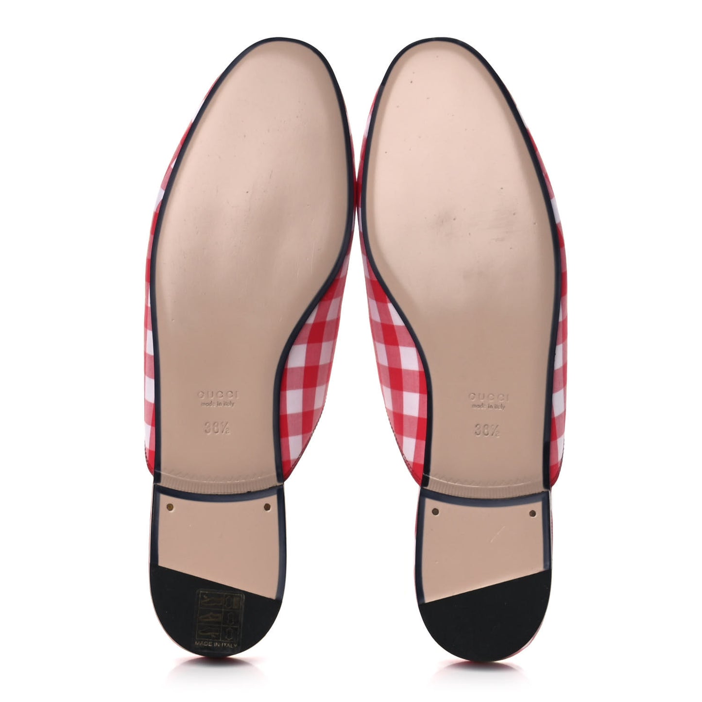 Cotton Gingham Womens Princetown Slippers 38.5 White Red