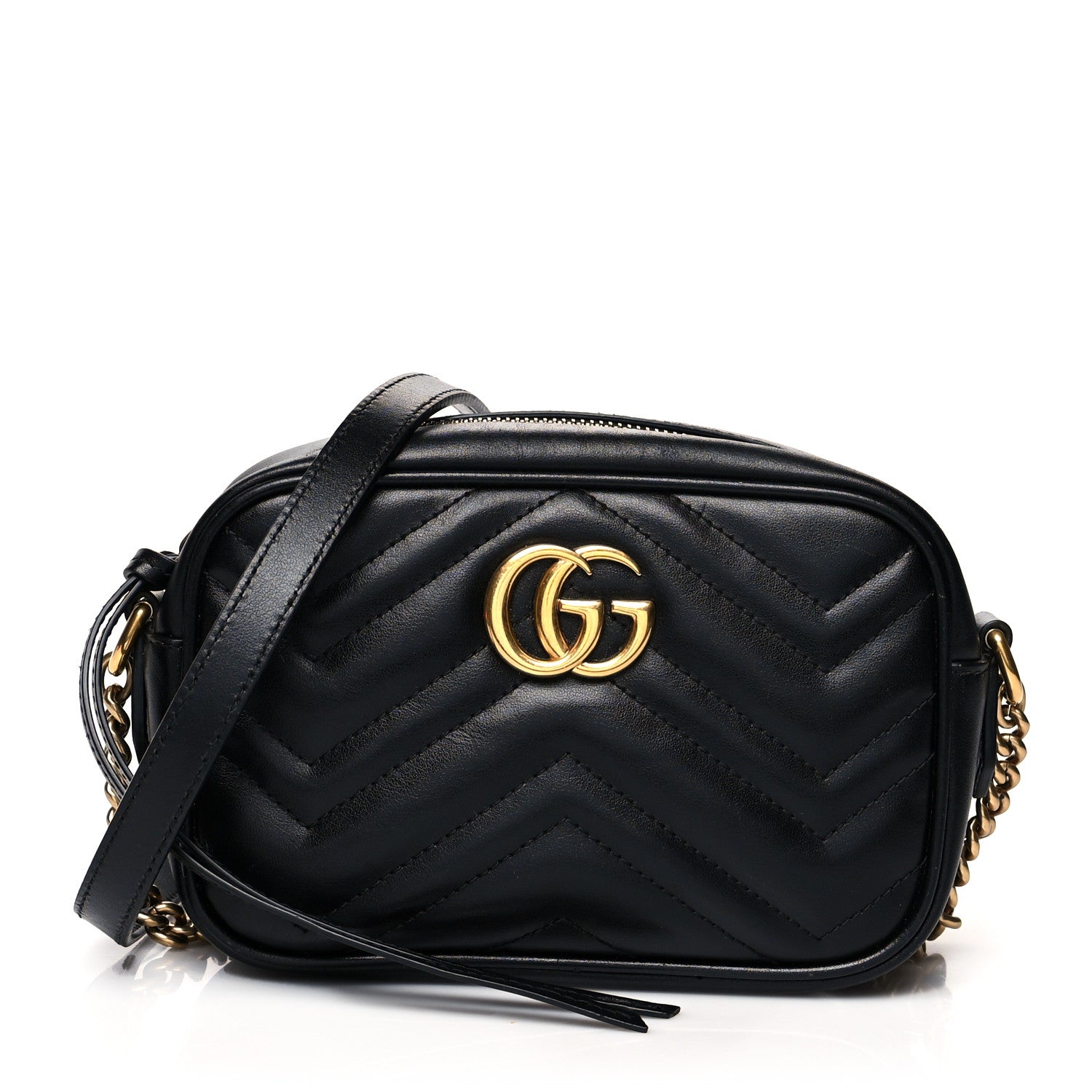 Gucci Calfskin Matelasse Mini GG Marmont Chain Shoulder Bag Black 1 of 12
