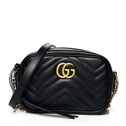 Gucci Calfskin Matelasse Mini GG Marmont Chain Shoulder Bag Black 1 of 12