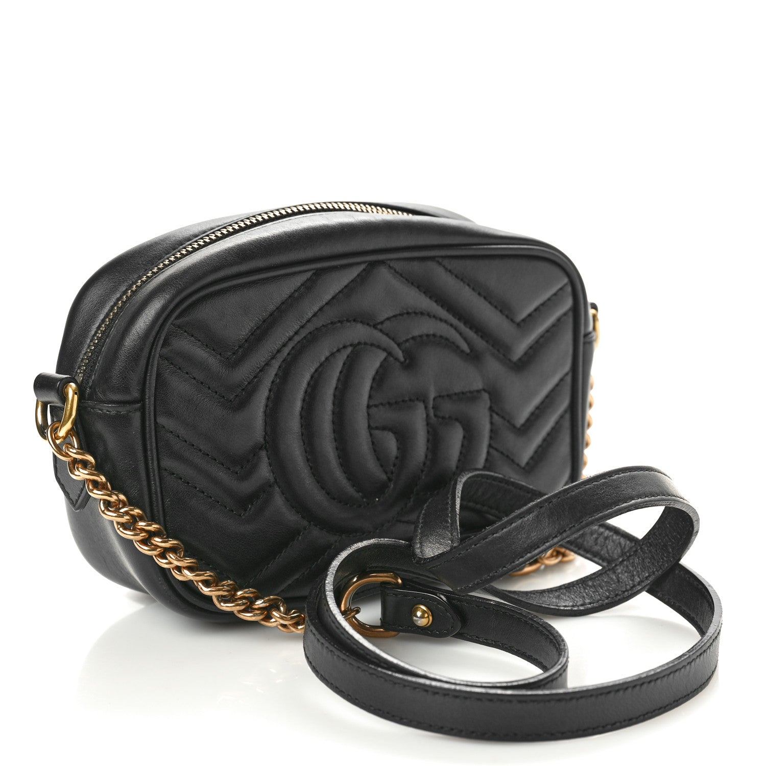 Gucci Calfskin Matelasse Mini GG Marmont Chain Shoulder Bag Black 3 of 17