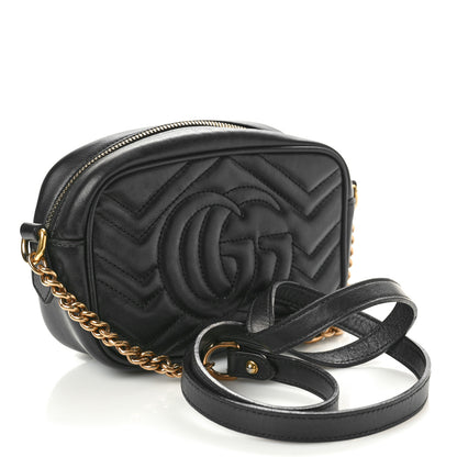 Gucci Calfskin Matelasse Mini GG Marmont Chain Shoulder Bag Black 3 of 17