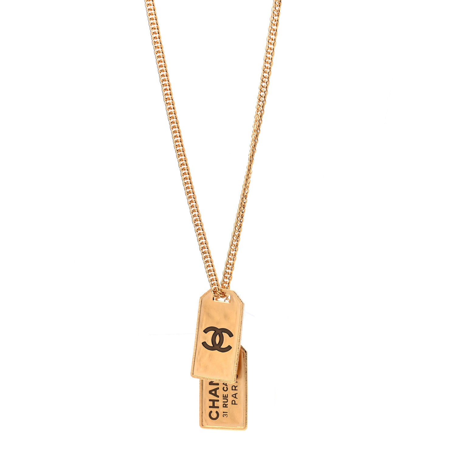 Chanel ID Dog Tag Charm Necklace Gold 1 of 6