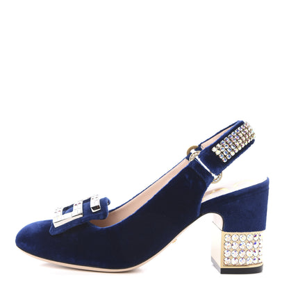Gucci Velvet Crystal Square G Madelyn Slingbacks 36 Cobalt Blue 1 of 9
