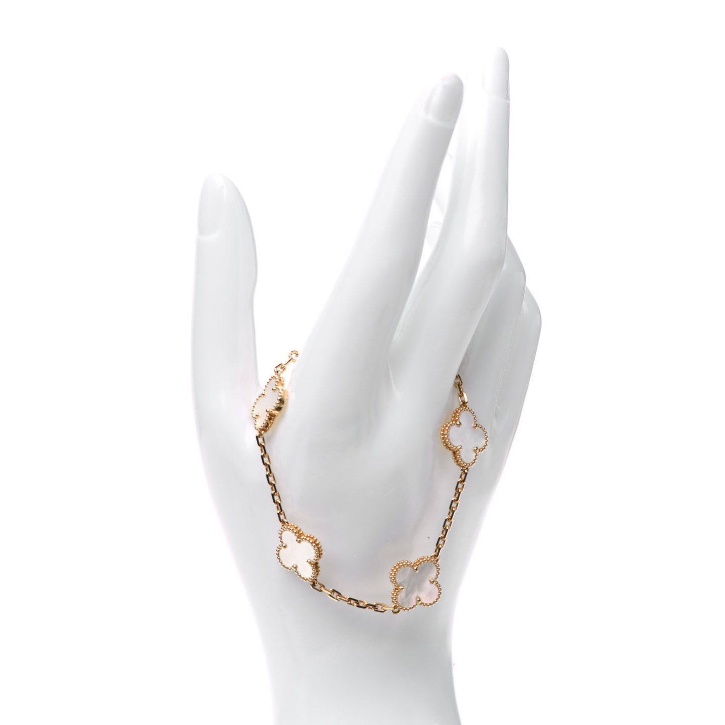 18K Yellow Gold Mother of Pearl 5 Motifs Vintage Alhambra Bracelet