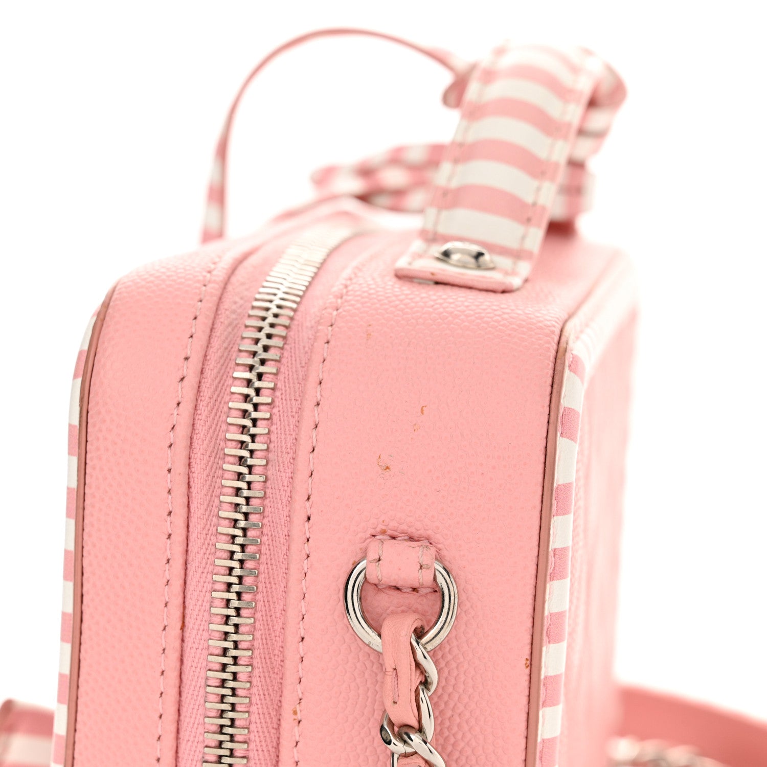 Chanel Caviar Quilted Striped Medium CC Filigree Vanity Case Pink White 17 of 19