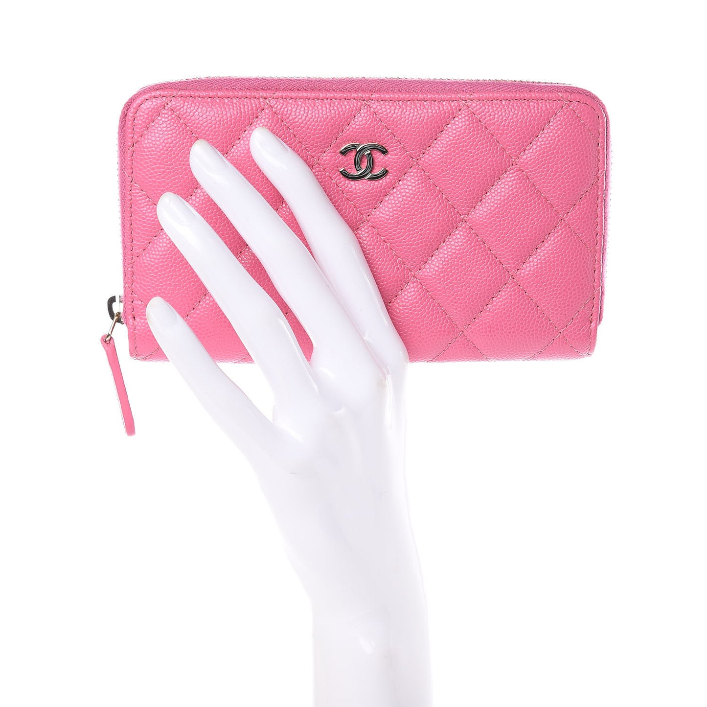 Caviar Quilted Small Zip Around Wallet Pink