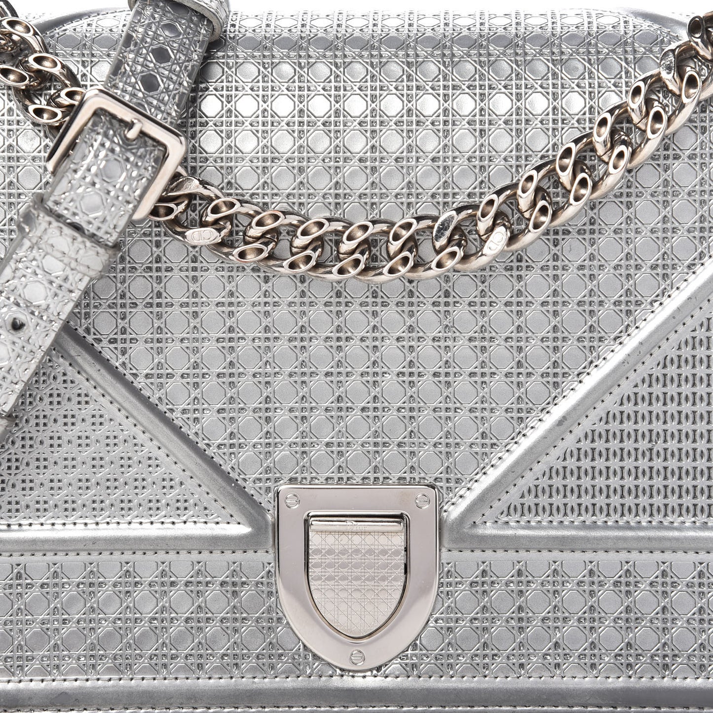 Metallic Patent Micro-Cannage Medium Diorama Flap Bag Silver