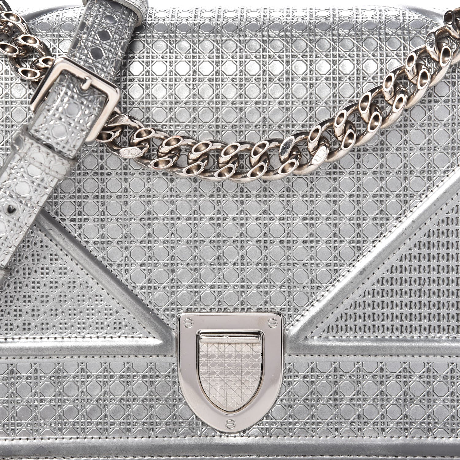 Christian Dior Metallic Patent Micro-Cannage Medium Diorama Flap Bag Silver 10 of 10