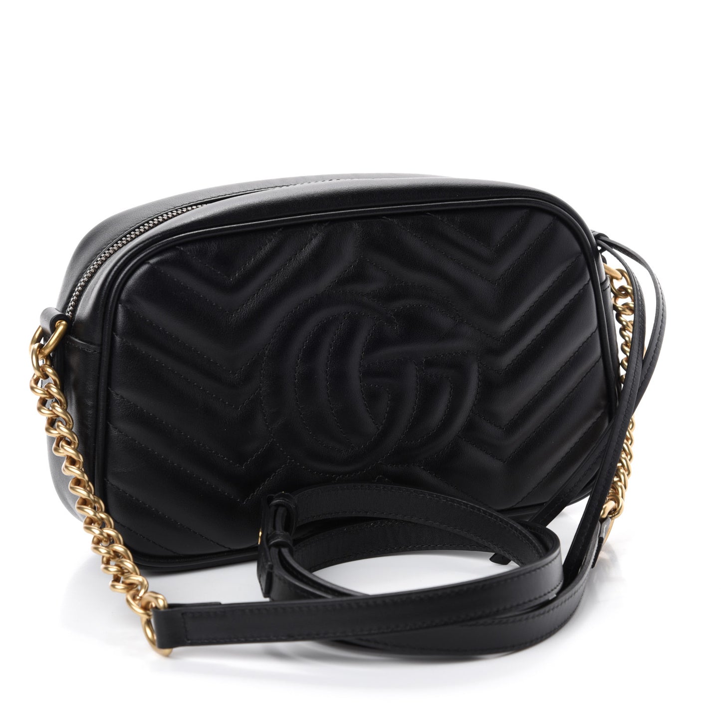 Calfskin Matelasse Small GG Marmont Chain Shoulder Bag Black