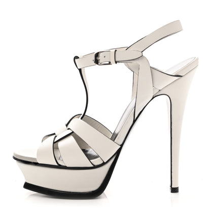 Saint Laurent Calfskin Tribute 105 Platform Sandals 36 White Black 1 of 8
