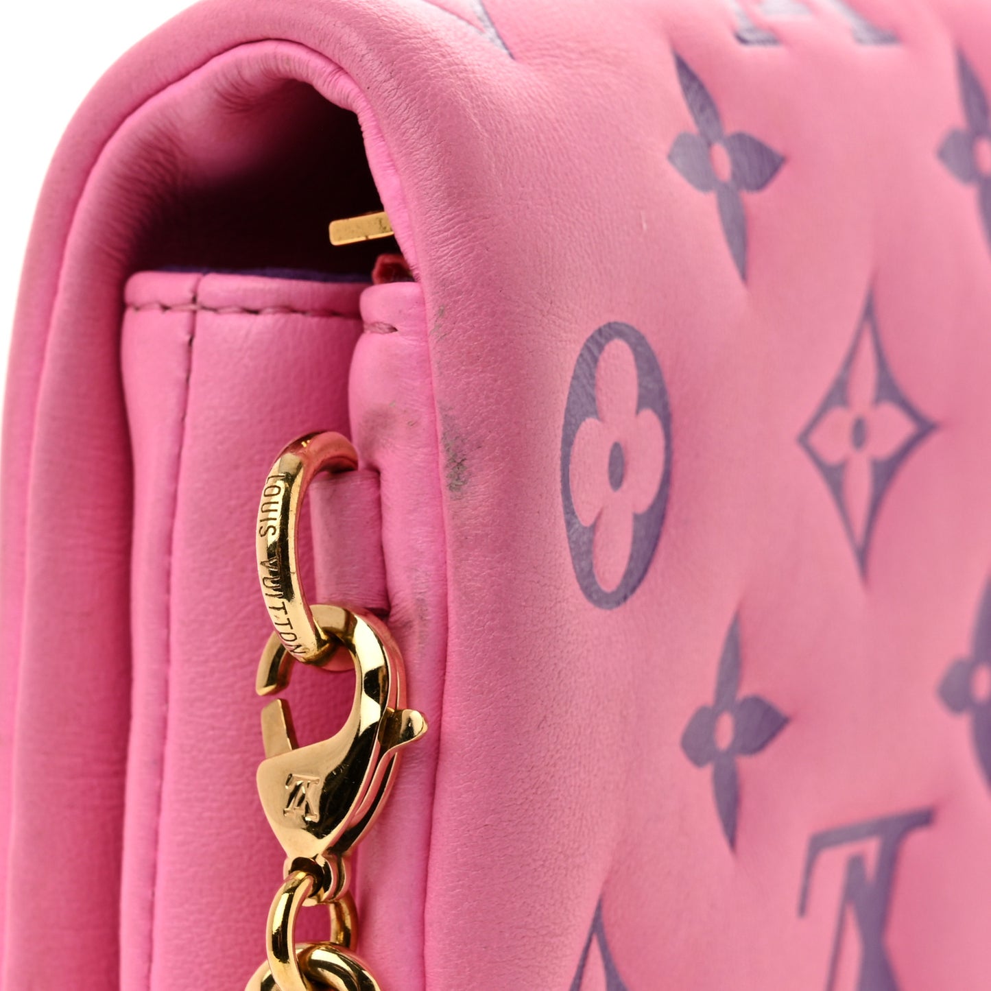 Lambskin Embossed Monogram Vuittamins Pochette Coussin Rose Violet