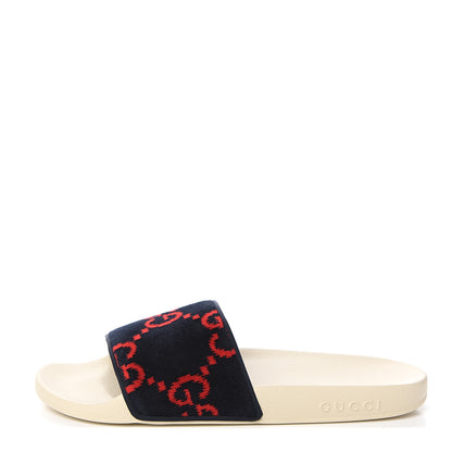 Gucci Terry Cloth GG Monogram Slide Sandals 40 Blue Red 1 of 9