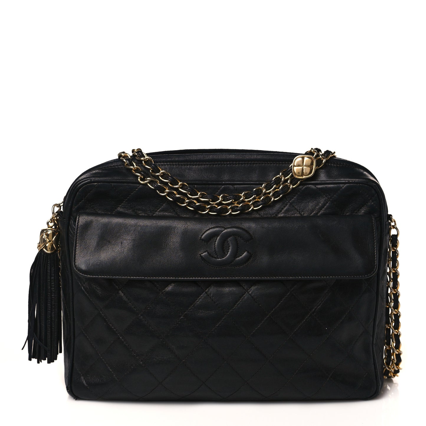 Lambskin Quilted CC Tassel Camera Case Black