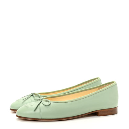 Chanel Calfskin Cap Toe CC Ballerina Flats 38 Light Green 2 of 9