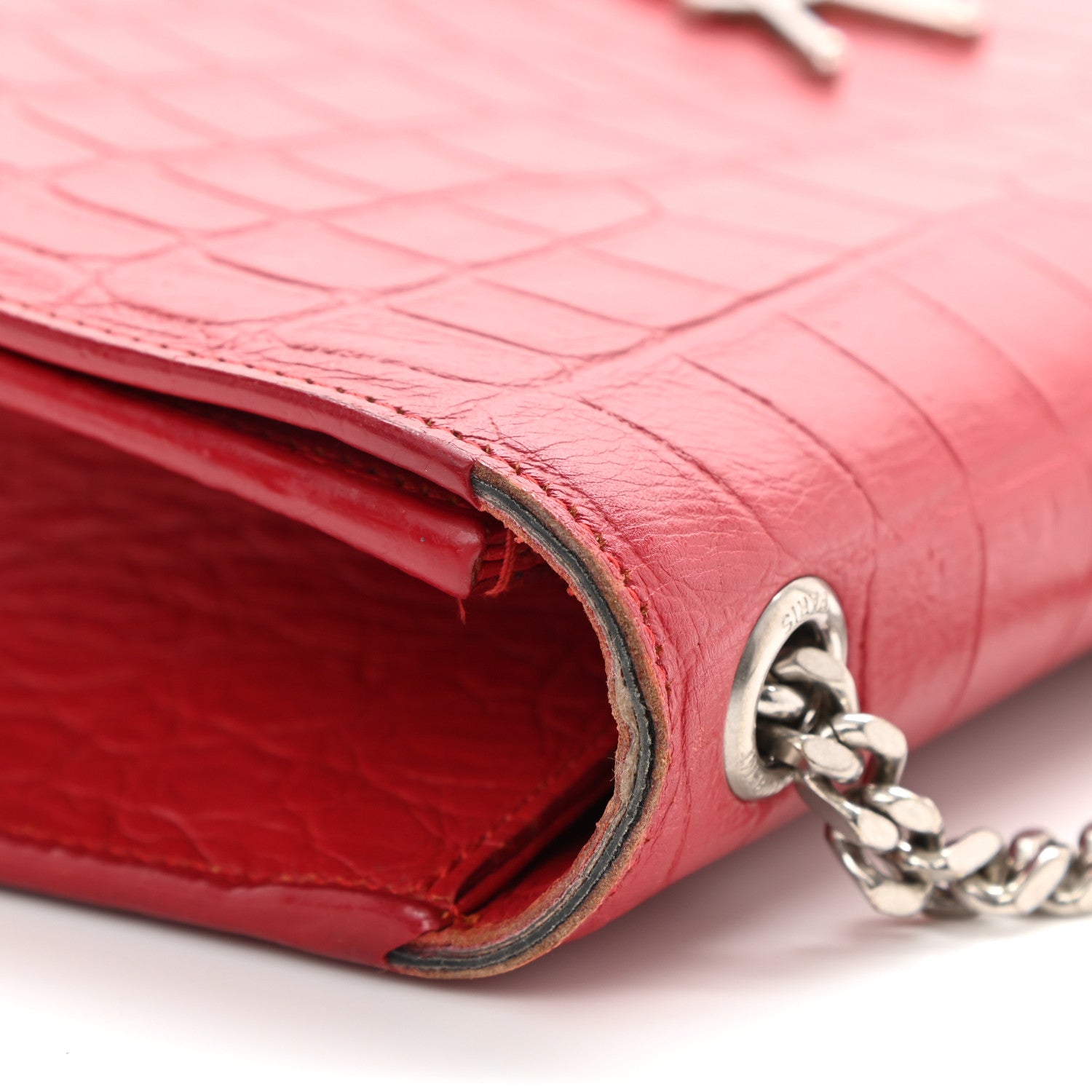 Saint Laurent Calfskin Crocodile Embossed Medium Classic Monogram Kate Tassel Satchel Red 16 of 16