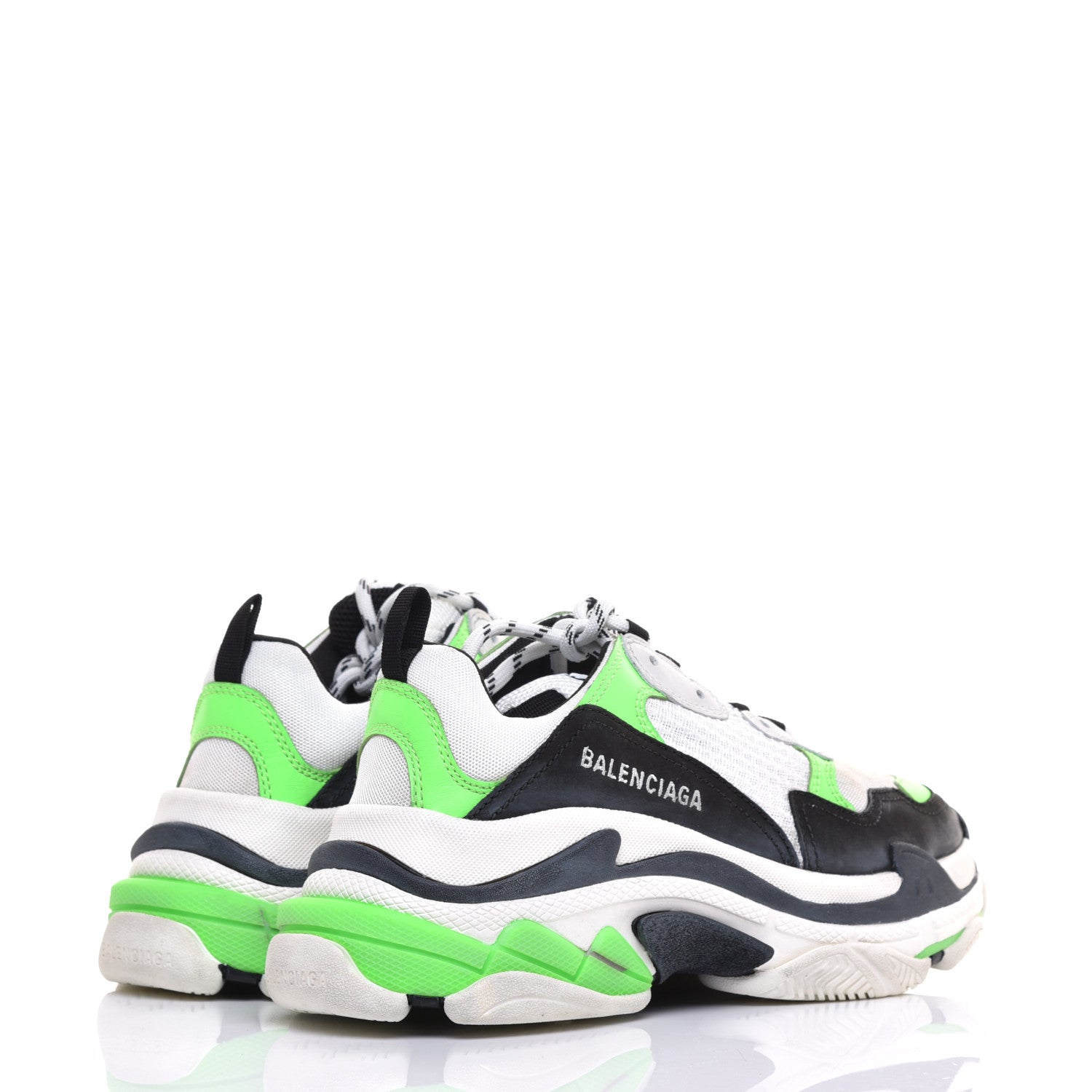 Balenciaga Fabric Mesh Womens Triple S Sneakers 39 White Green Fluo Black 4 of 10