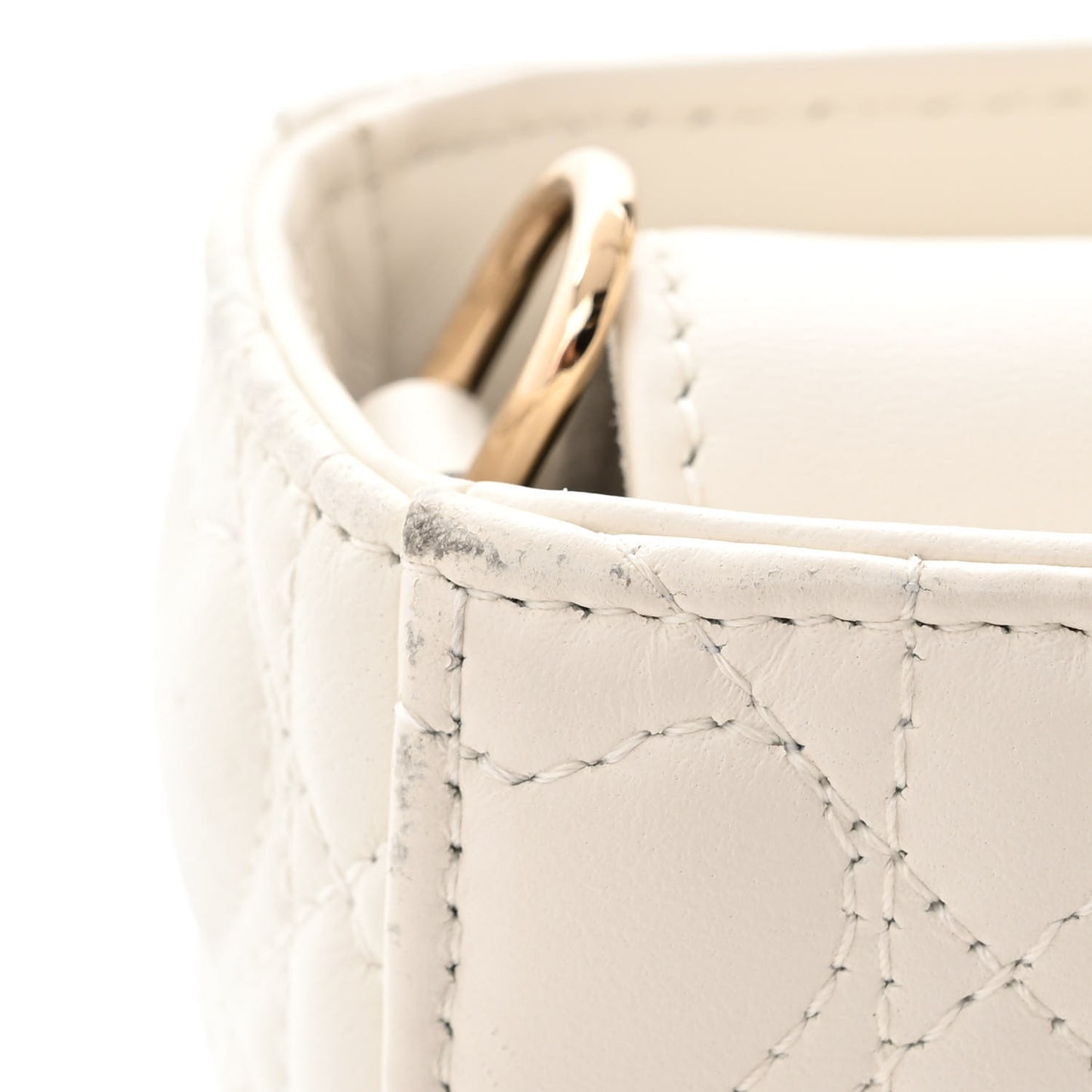 Lambskin Cannage Heart Medium Lady D-Joy White