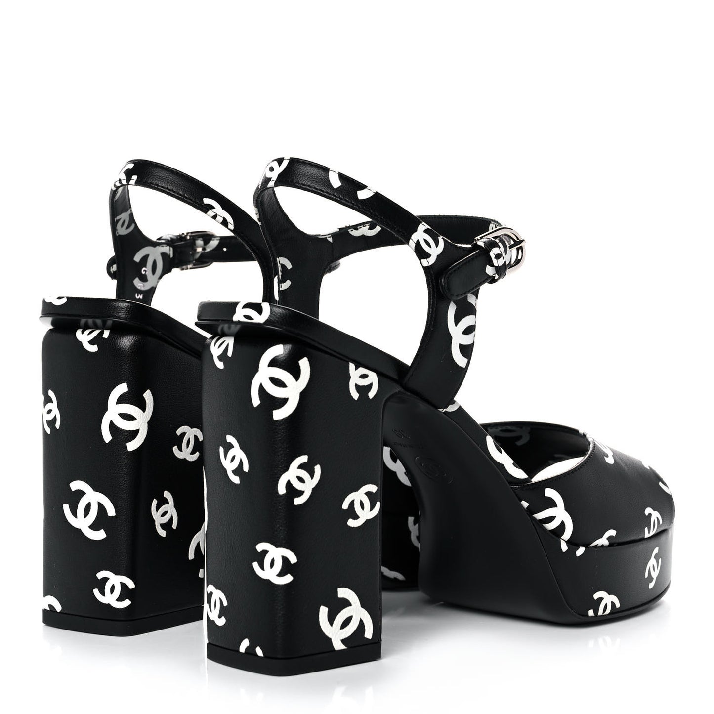 Printed Lambskin Coco Beach Platform Sandals 39 Black White