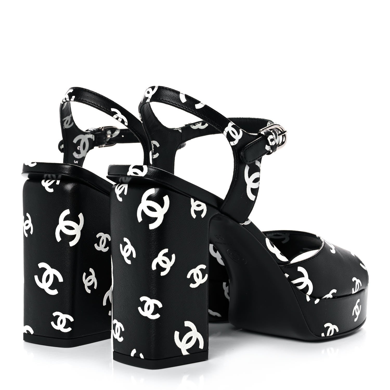 Chanel Printed Lambskin Coco Beach Platform Sandals 39 Black White 4 of 9