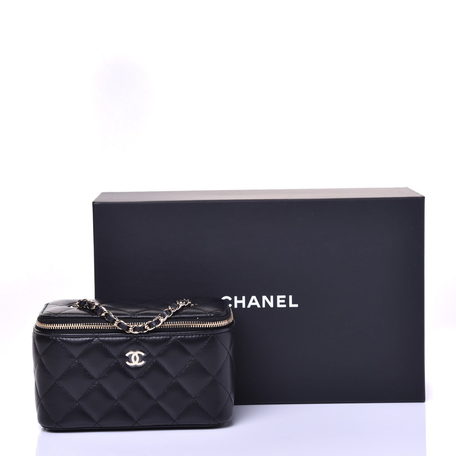 Chanel Lambskin Quilted Small Vanity Case With Chain Black 10 of 10