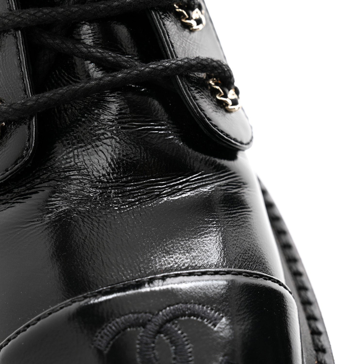 Chanel Shiny Calfskin Quilted Lace Up Combat Boots 36 Black 10 of 11