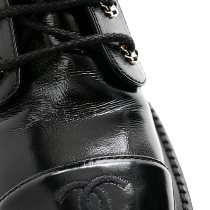 Chanel Shiny Calfskin Quilted Lace Up Combat Boots 36 Black 10 of 11